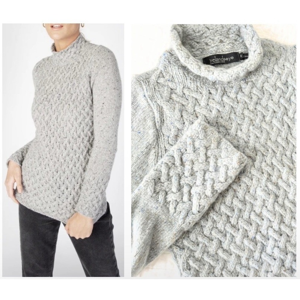 Irelandseye Wool Cashmere Trellis Sweater Womens Sm Blue Fisherman $167 Retail! - Picture 1 of 11